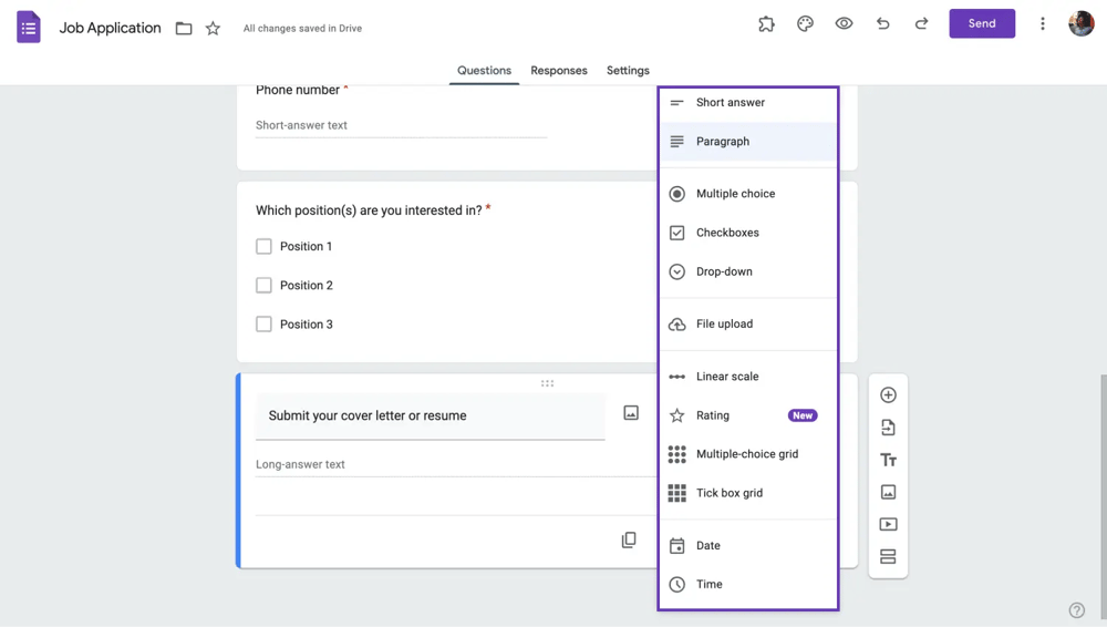 Tüm soru tiplerini kontrol edin