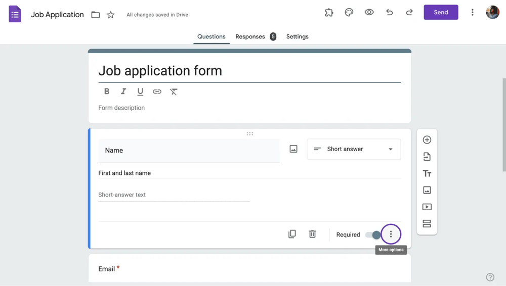"Gerekli" seçeneğini değiştirin