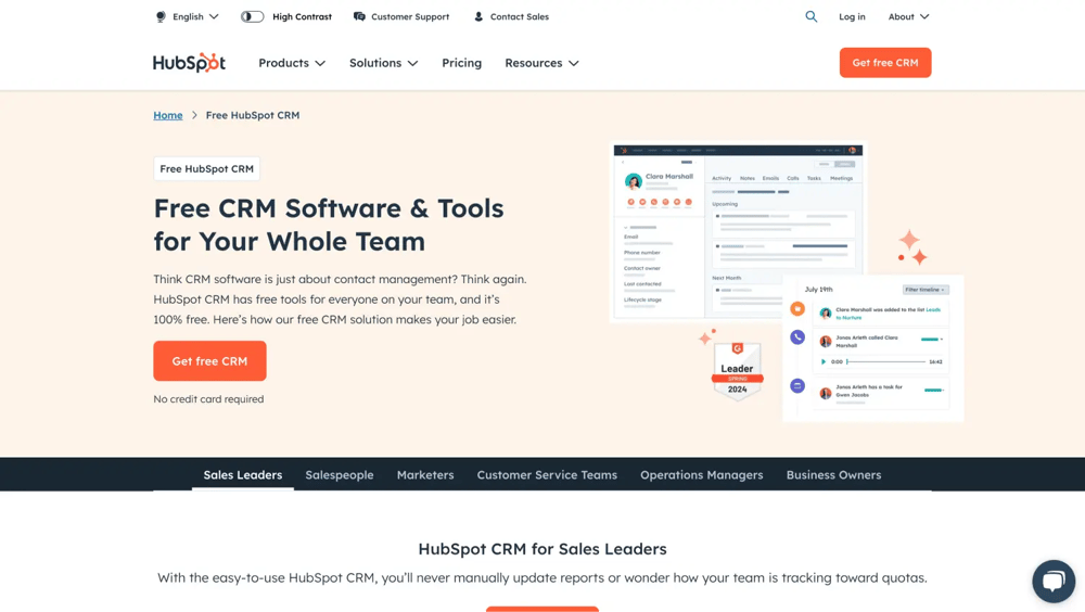 The CRM page of HubSpot