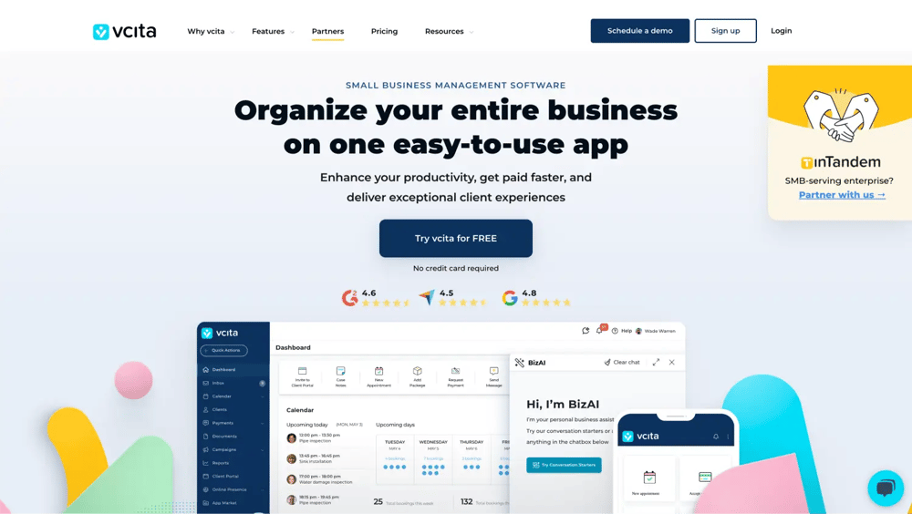 The CRM page of vcita