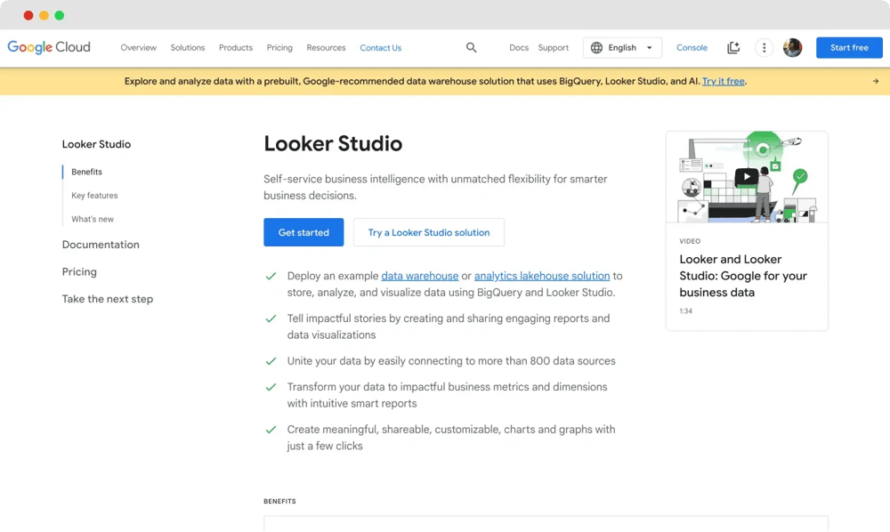 La página de inicio de Looker Studio
