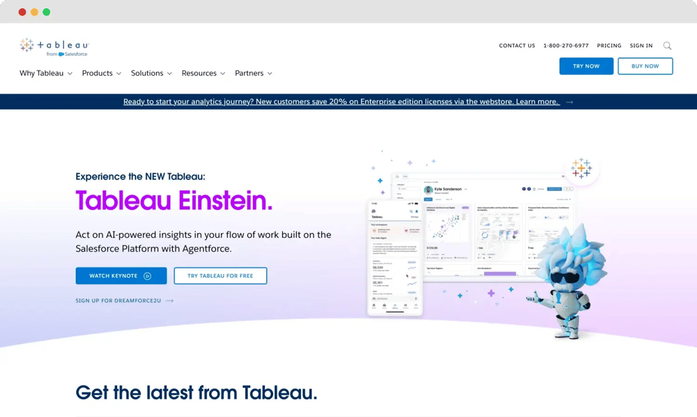 La página de inicio de Tableau