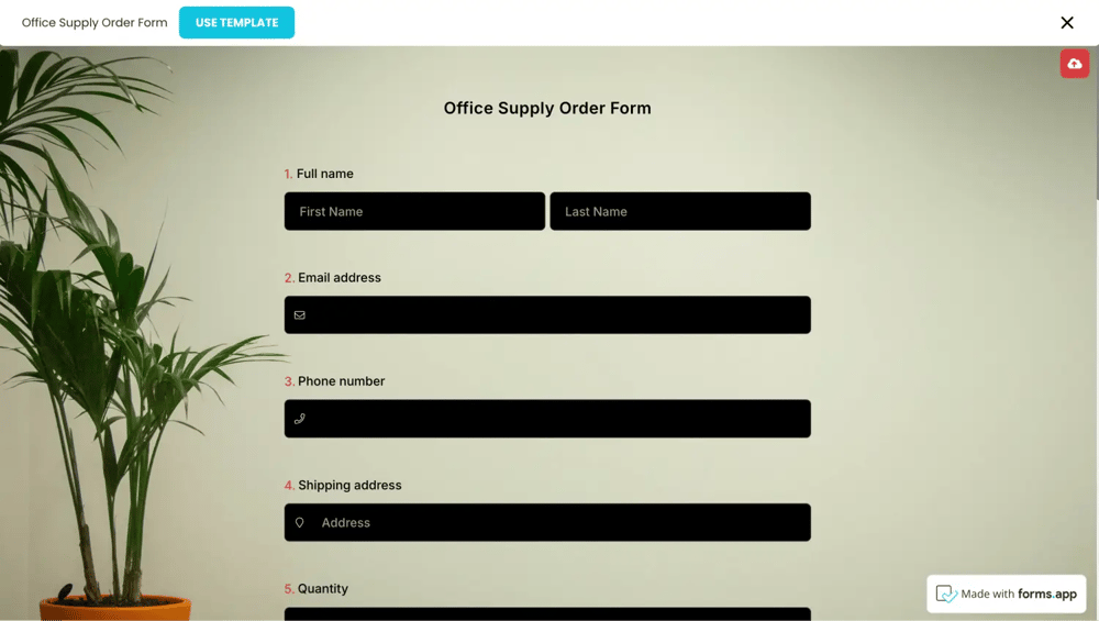 Büromaterialbestellformular von forms.app