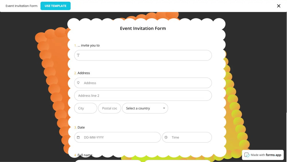 Event-Einladungsformular von forms.app