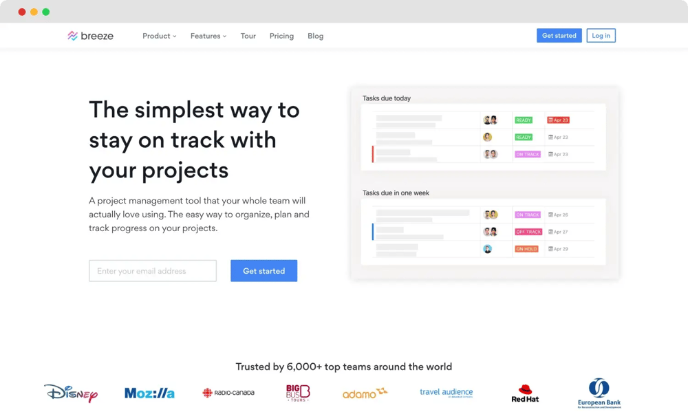 Breeze'in ana sayfası