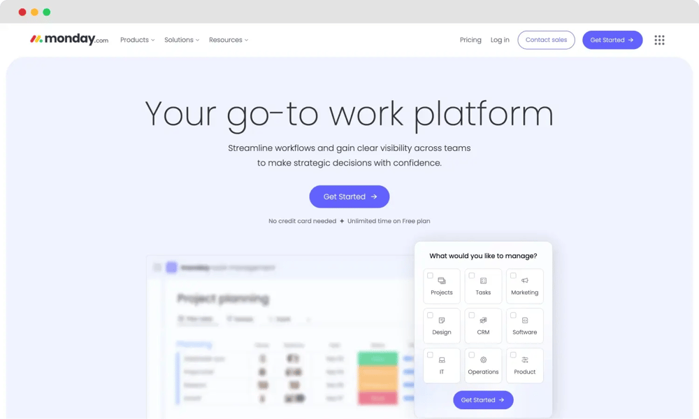 Monday.com'un ana sayfası