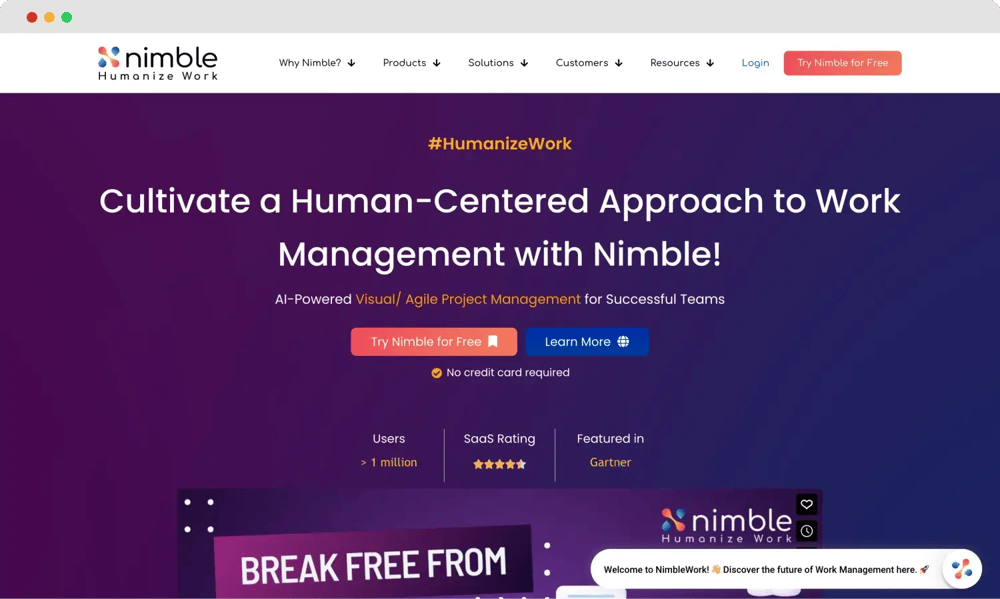 Nimble'ın ana sayfası