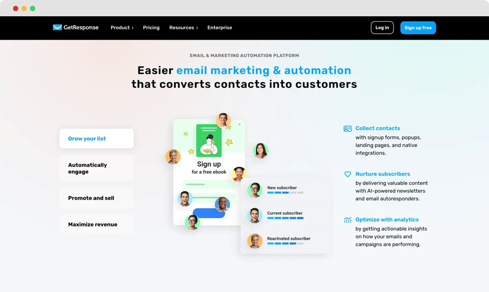 Homepage von GetReponse