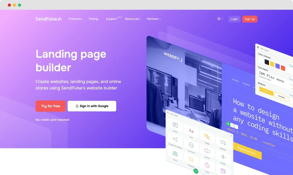 Landing Page Builder Seite auf SendPulse