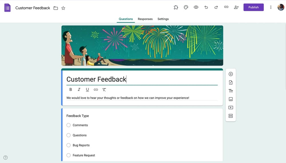 Workspace of Google Forms