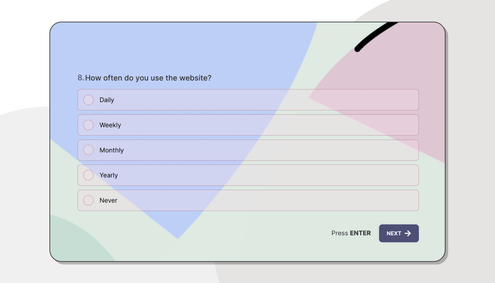A website survey question example about visiting frequency