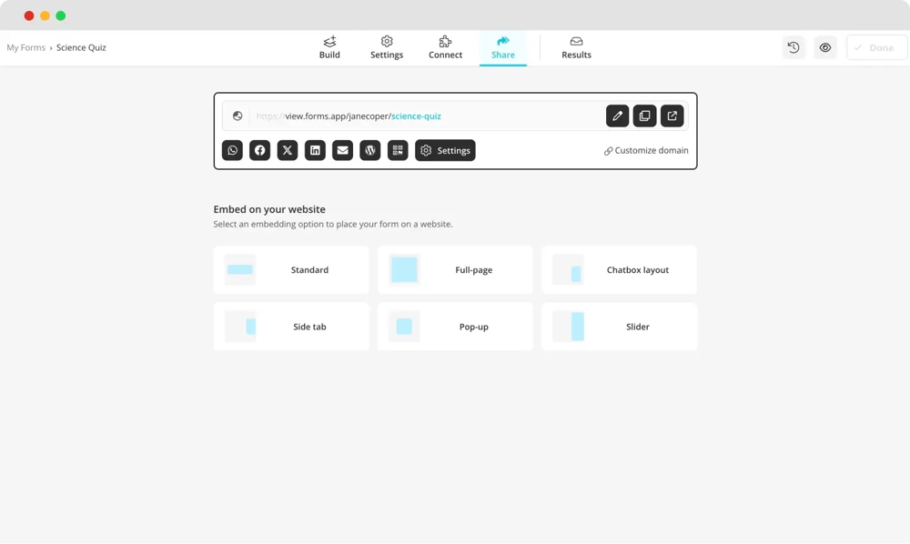 Copiez l'URL du quiz