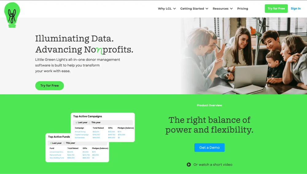 The homepage of Little Green Light