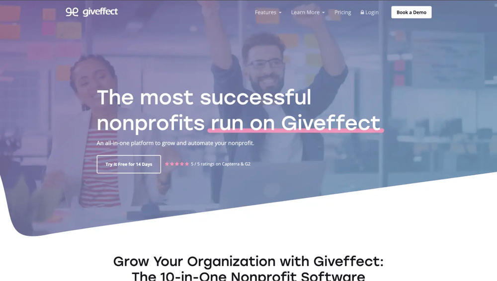 The homepage of Giveffect