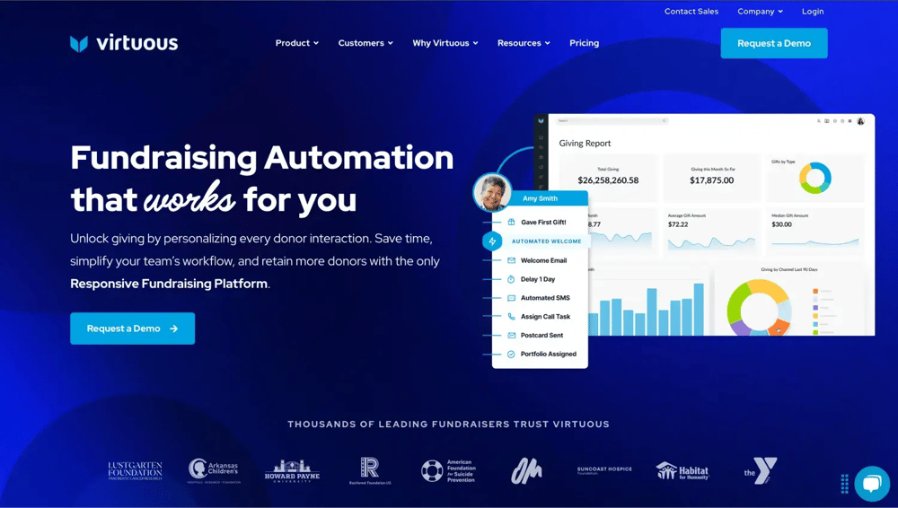 The homepage of Virtuous 