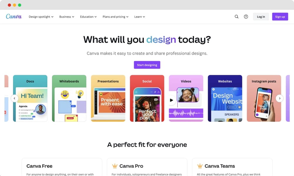 Die Homepage von Canva
