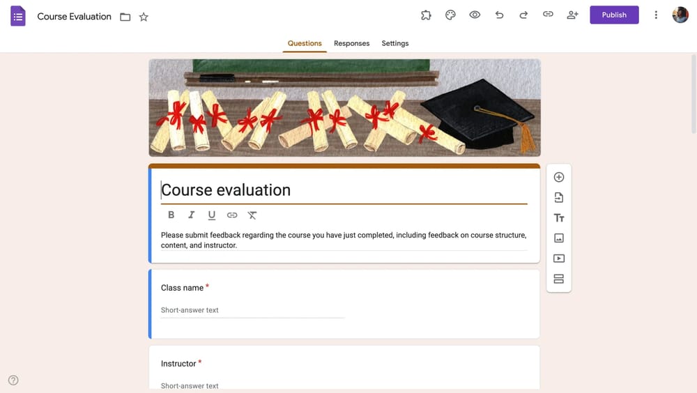 Workspace of Google Forms
