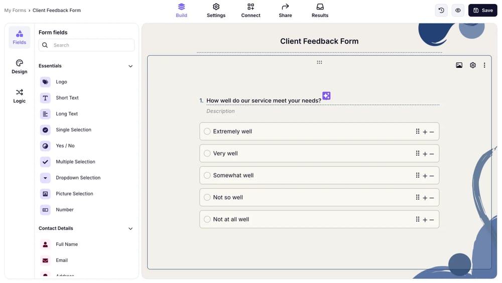 Workspace of forms.app