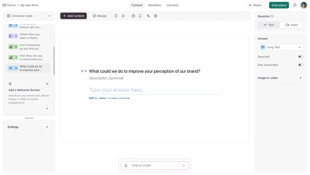 Workspace of Typeform