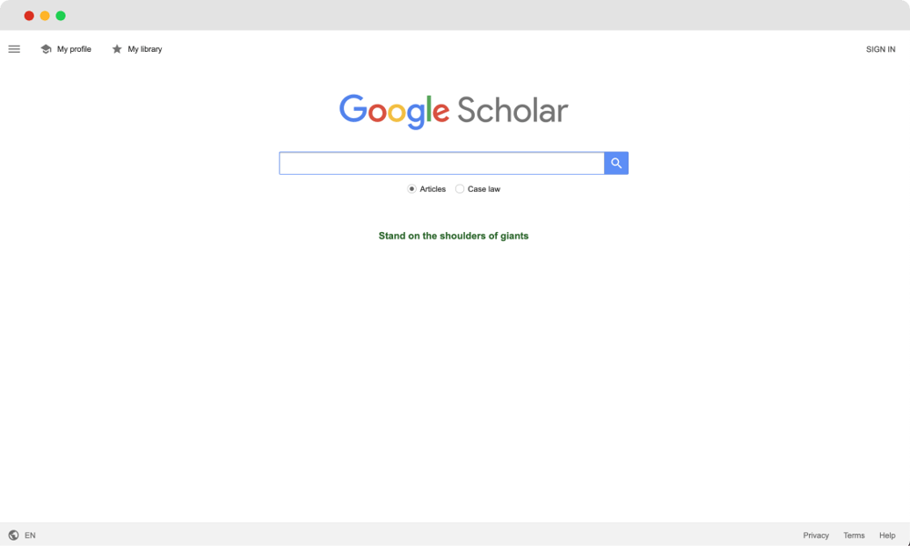 A página inicial do Google Scholar