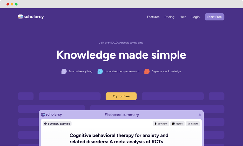 A página inicial do Scholarcy