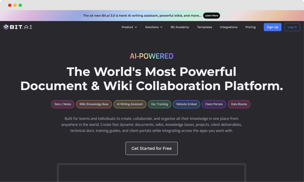 A página inicial do Bit.ai