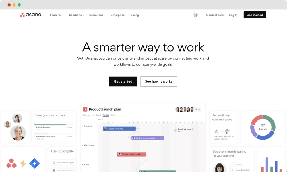 A página inicial do Asana