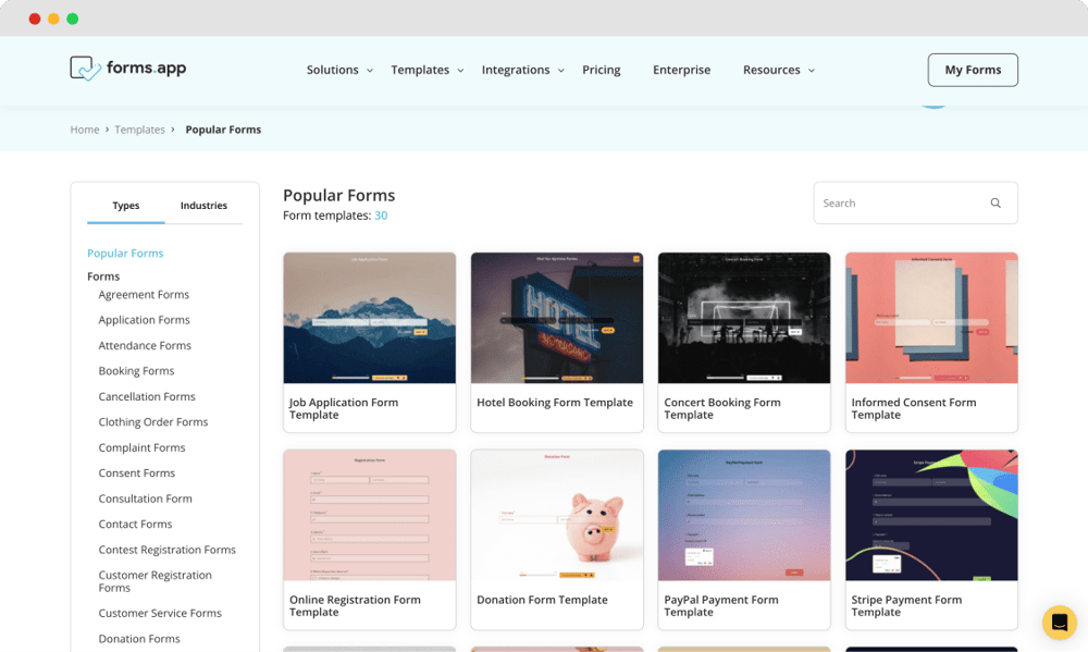 Modelos do forms.app