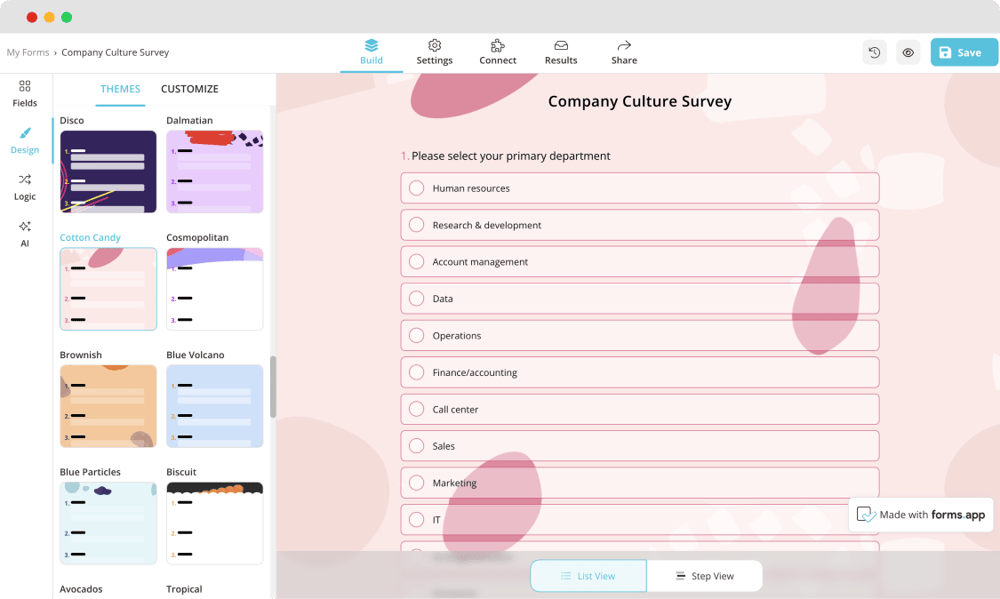 Altere o design da sua pesquisa
