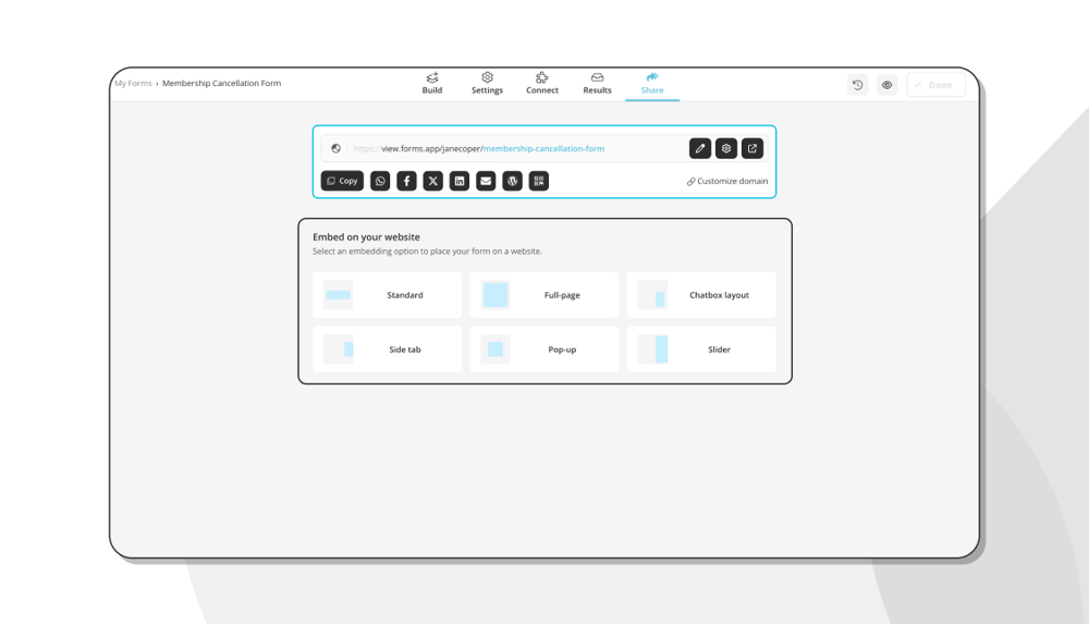 Choosing a sharing option for your SaaS customer survey