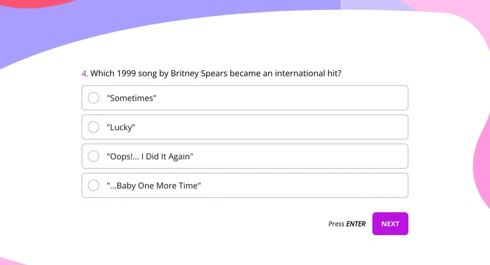 Una pregunta de prueba para hacer en un cuestionario de los años 90