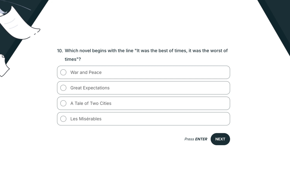 A literature quiz bowl question