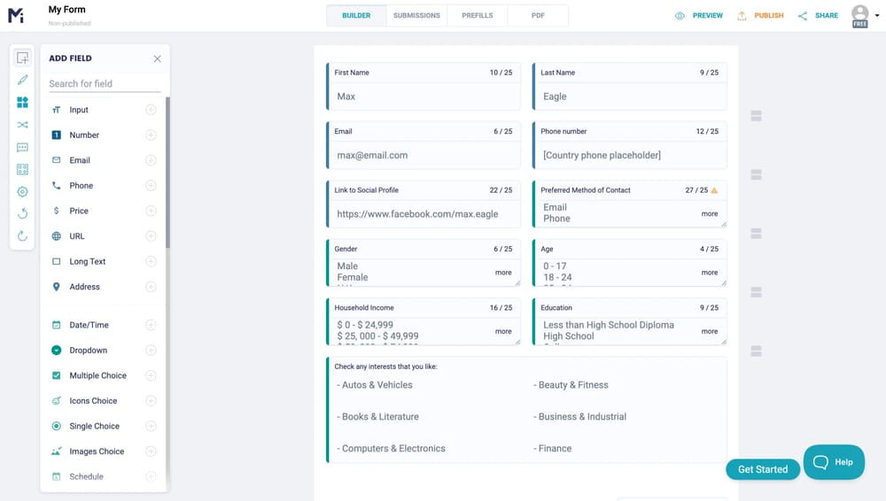 Workspace of MightyForms