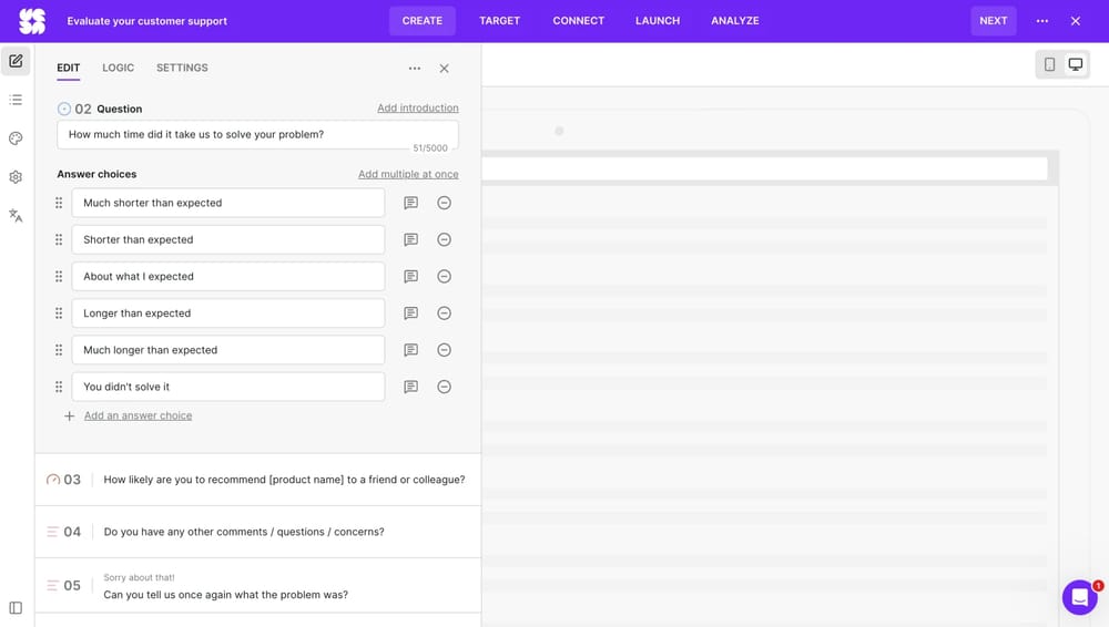 Workspace of Survicate