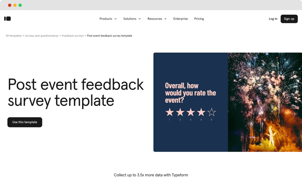 Feedback survey template of Typeform