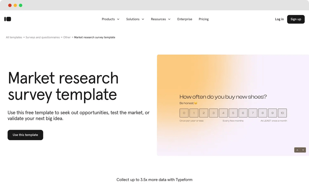 Market research survey template of Typeform