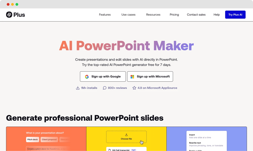 The homepage of PlusAI