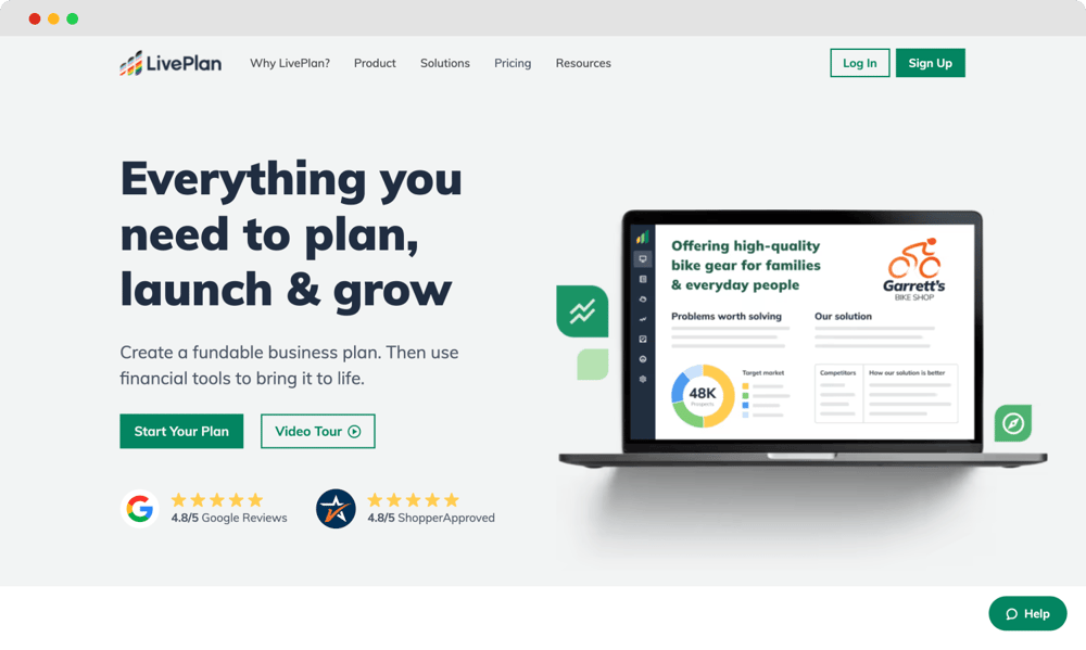 Die Homepage von LivePlan