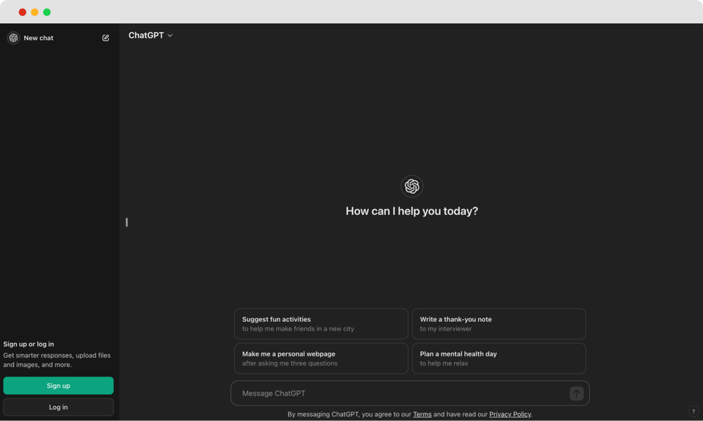 Die Homepage von ChatGPT