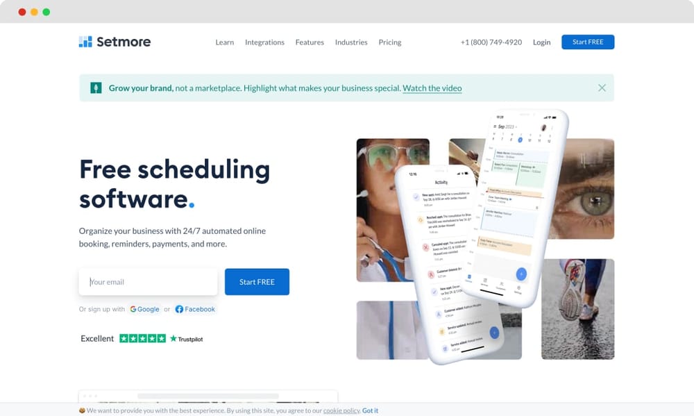 Die Startseite von Setmore