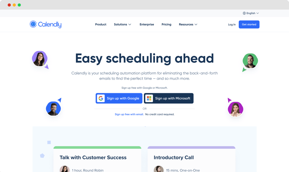La página principal de Calendly