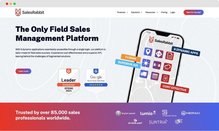 La página de inicio de SalesRabbit