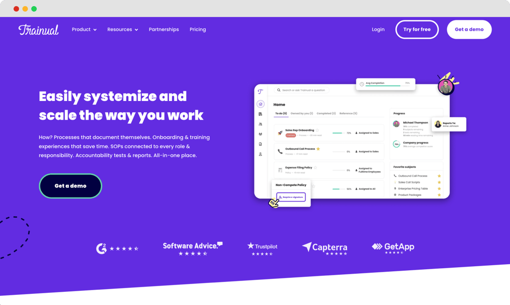 La página de inicio de Trainual