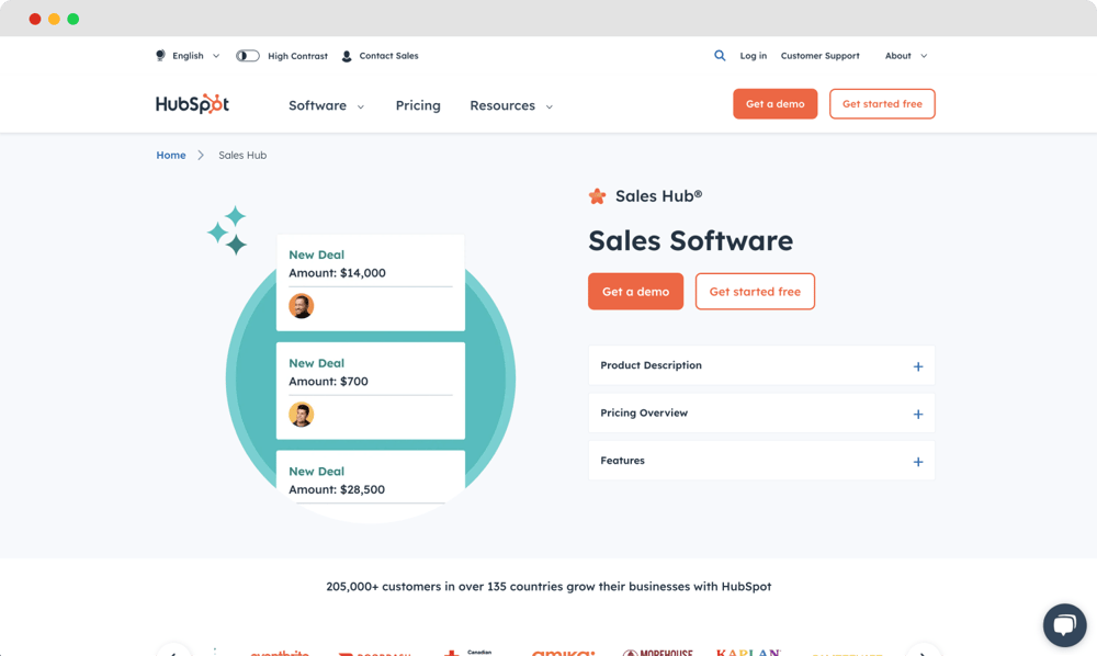 La página de inicio de HubSpot CRM