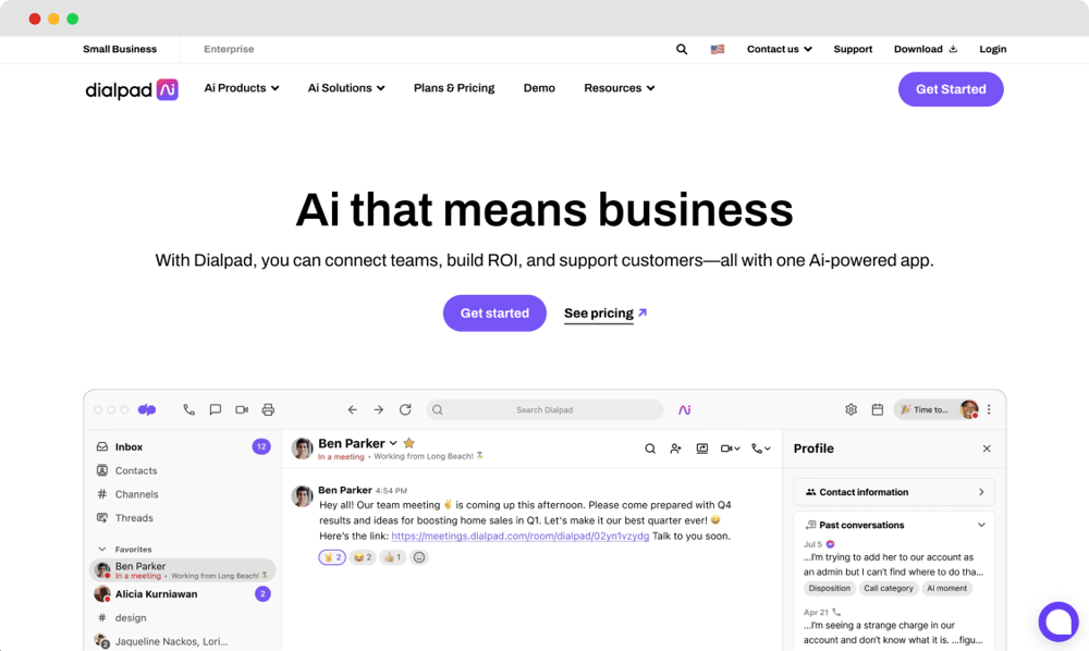 La página de inicio de Dialpad