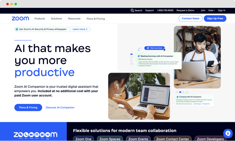 The homepage of Zoom
