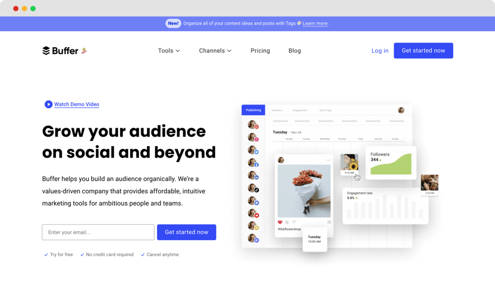 The homepage of Buffer