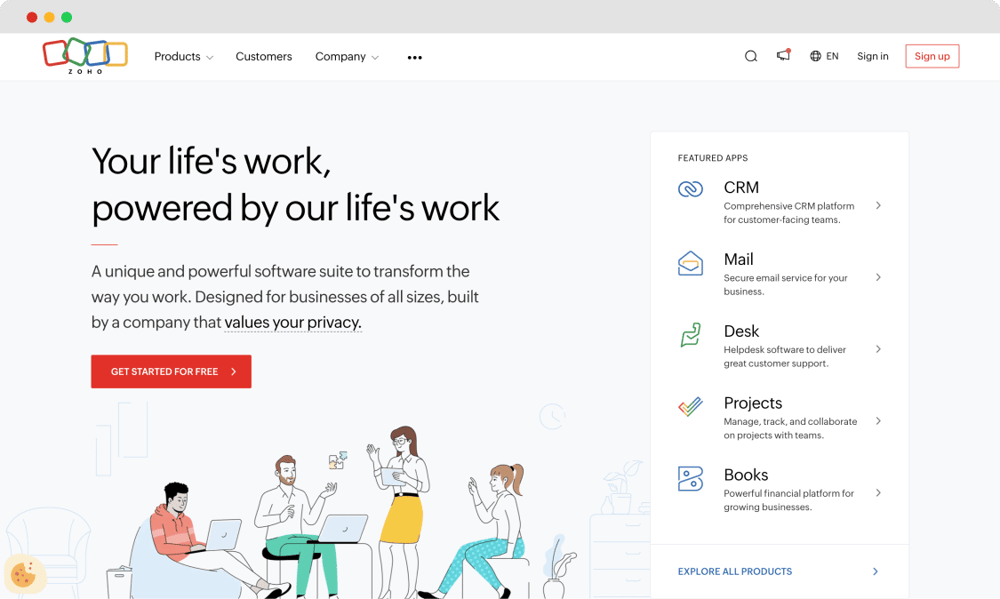 The homepage of Zoho Recruit