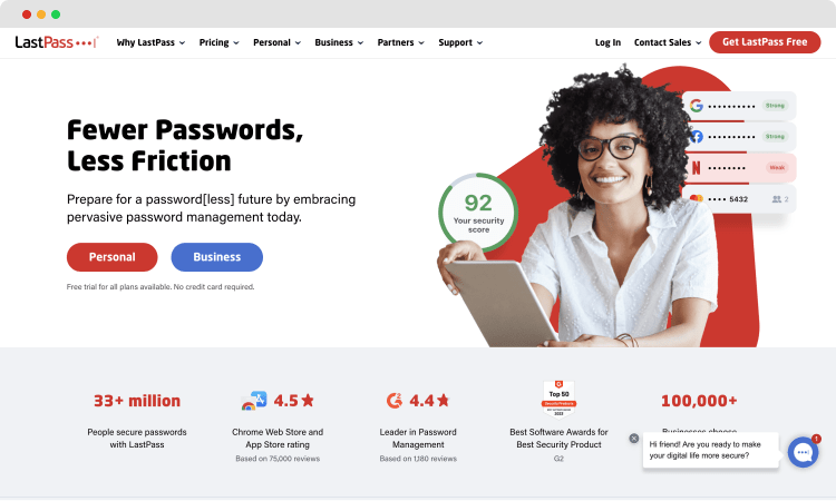 The homepage of LastPass