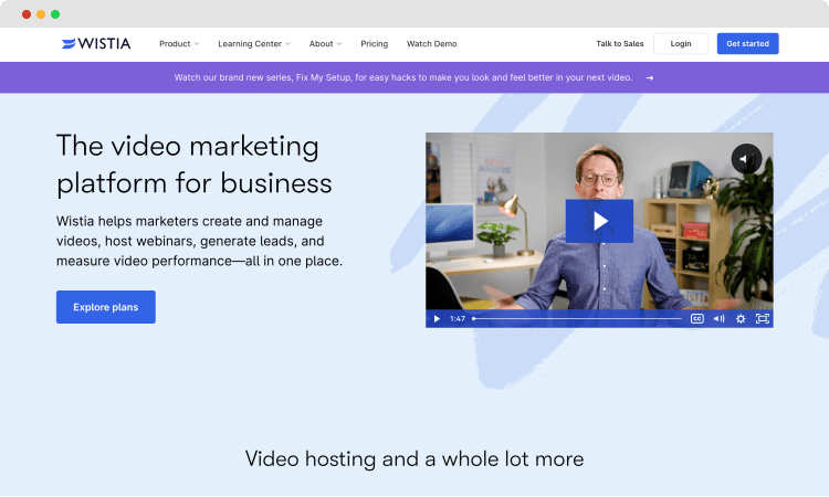 The homepage of Wistia